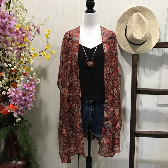 NWT 2X/3X Lightweight Paisley Open Front Kimono - Picture 5 of 13